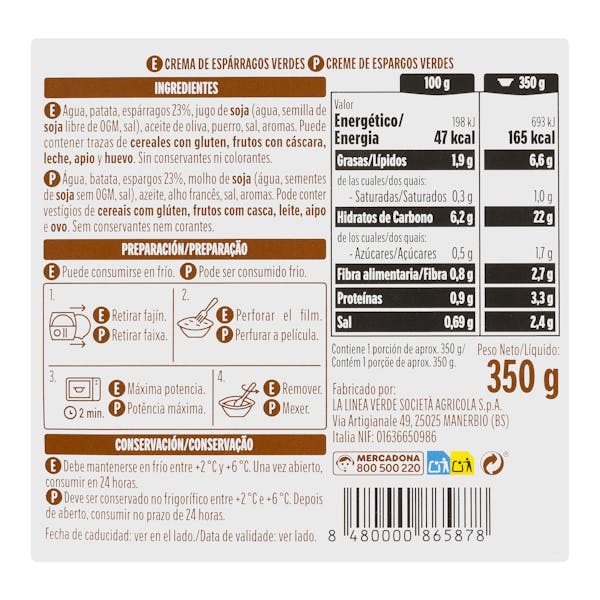 Crema de espárragos Hacendado