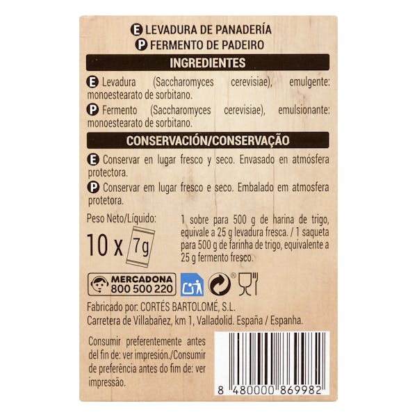 Levadura de panadería Hacendado