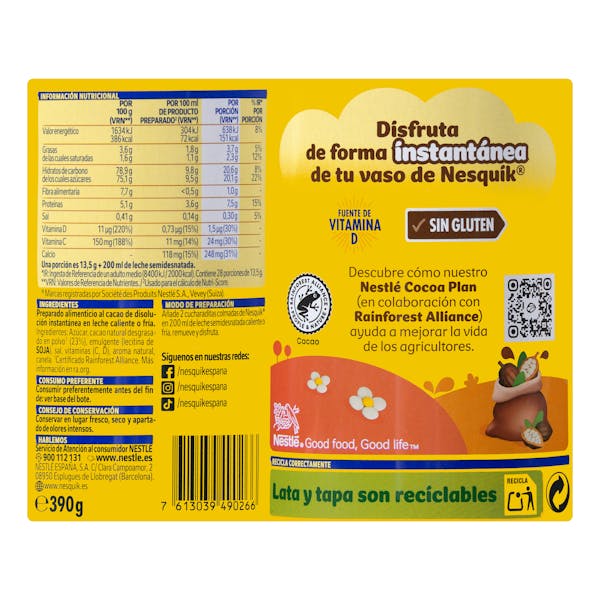 Cacao soluble instantáneo Nesquik