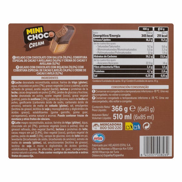Mini helado sándwich choco cream Hacendado