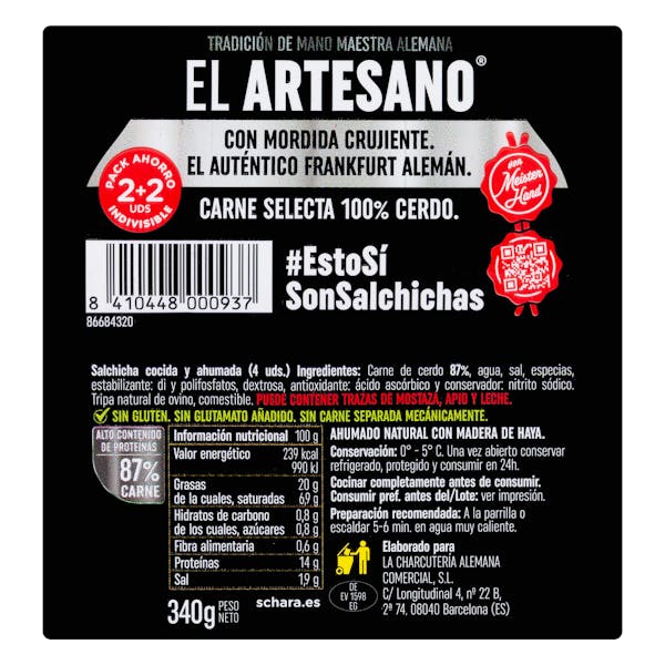 Salchichas cocidas Schara de cerdo ahumadas