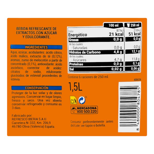 Refresco té sabor melocotón Hacendado