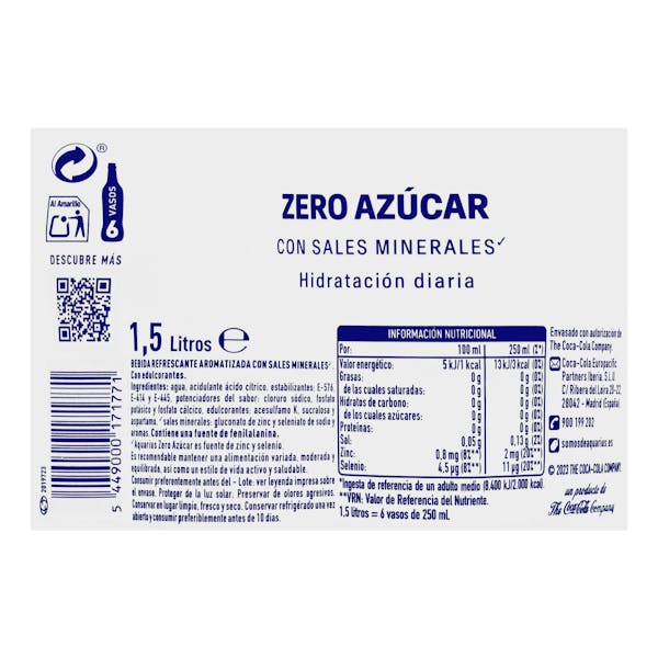 Bebida isotónica limón Aquarius zero azúcar