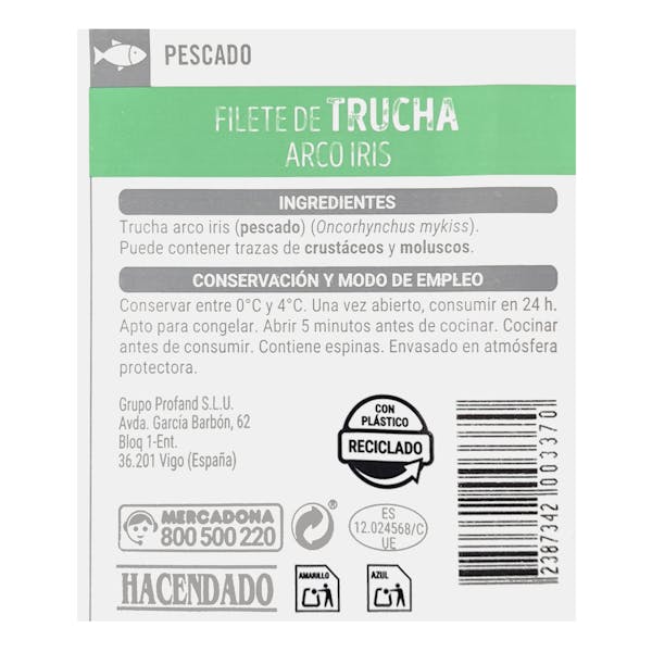 Filetes de trucha Arco iris