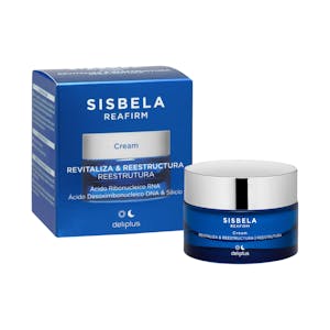 Crema facial Revitaliza y Reestructura Sisbela Reafirm Deliplus con ácido ribonucleico RNA, ácido desoxirribonucleico DNA y silicio