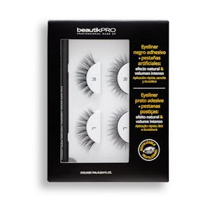 Kit dúo pestañas postizas con eyeliner negro adhesivo Future Cosmétics efecto natural y volumen intenso