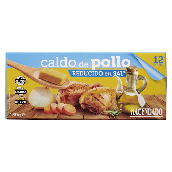 Caldo de pollo reducido en sal Hacendado en pastillas Mercadona compra online