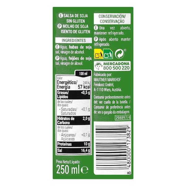 Salsa de Soja sin gluten Hacendado