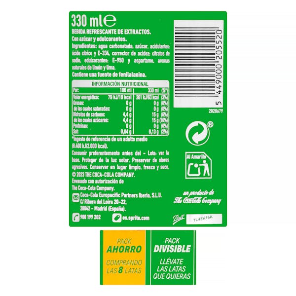 Refresco lima limón Sprite