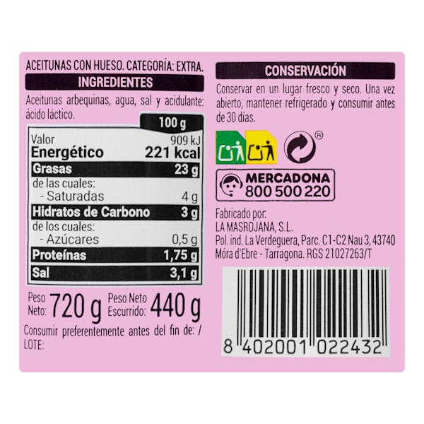 Aceitunas verdes Arbequina con hueso Hacendado