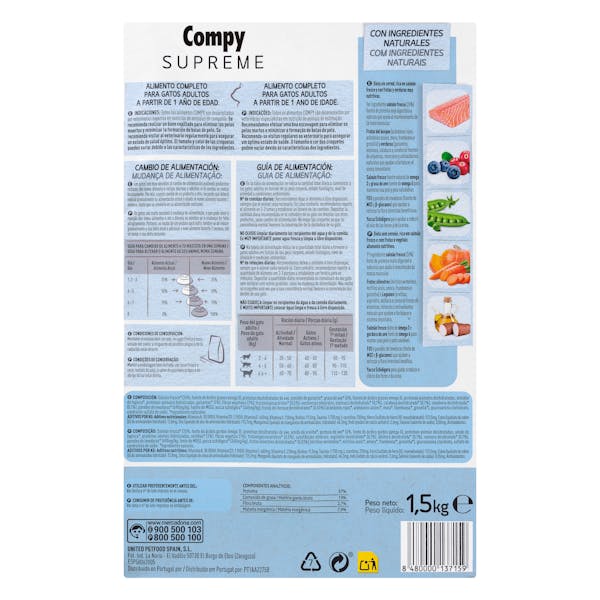 Comida gato adulto Supreme Compy con salmón, frutas y verduras