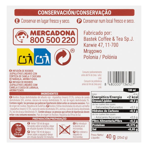 Infusión Rooibos cítricos Hacendado