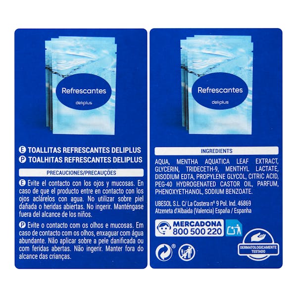 Toallitas refrescantes Deliplus monodosis