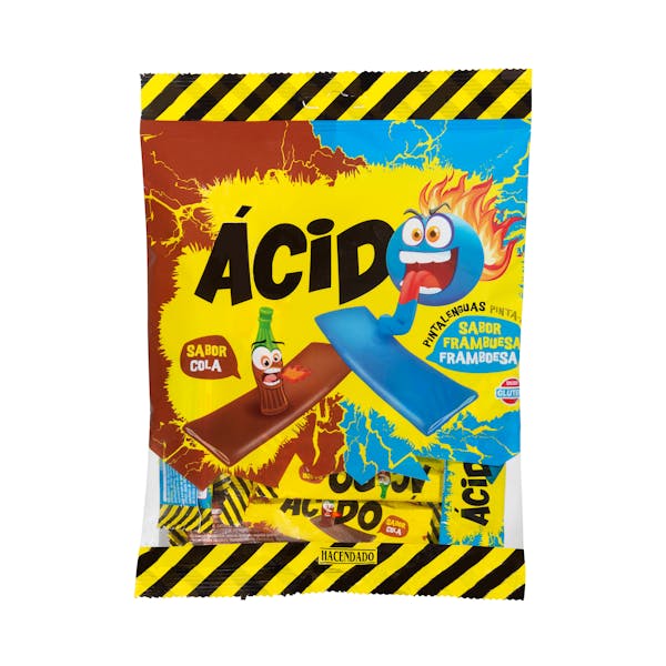 Surtido de caramelos Ácidos pintalenguas Hacendado sabor frambuesa y cola