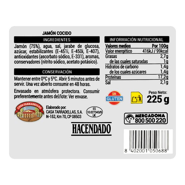 Jamón cocido Hacendado finas lonchas
