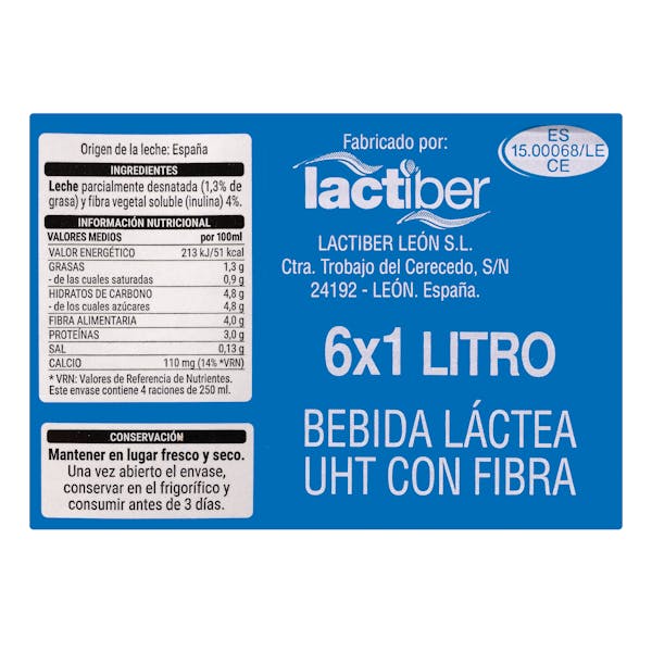 Bebida láctea semidesnatada con fibra Hacendado