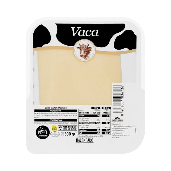 Queso lonchas tierno de vaca Hacendado