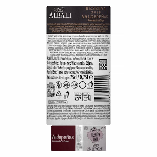 Vino tinto reserva Viña Albali DO Valdepeñas