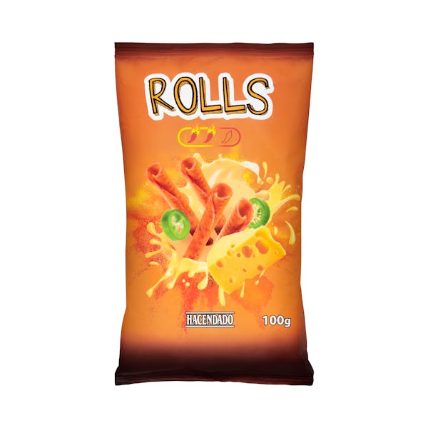 Snack frito Rolls sabor queso y chili Hacendado picante
