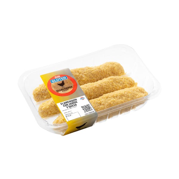Flamenquín de pollo marinado con jamón y queso