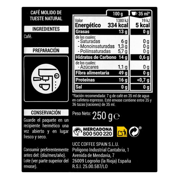 Café molido natural Hacendado Espresso