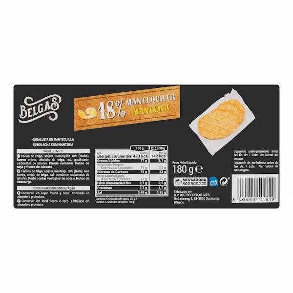 Galletas de mantequilla Hacendado Belgas