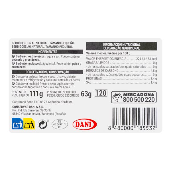 Berberechos al natural S Hacendado