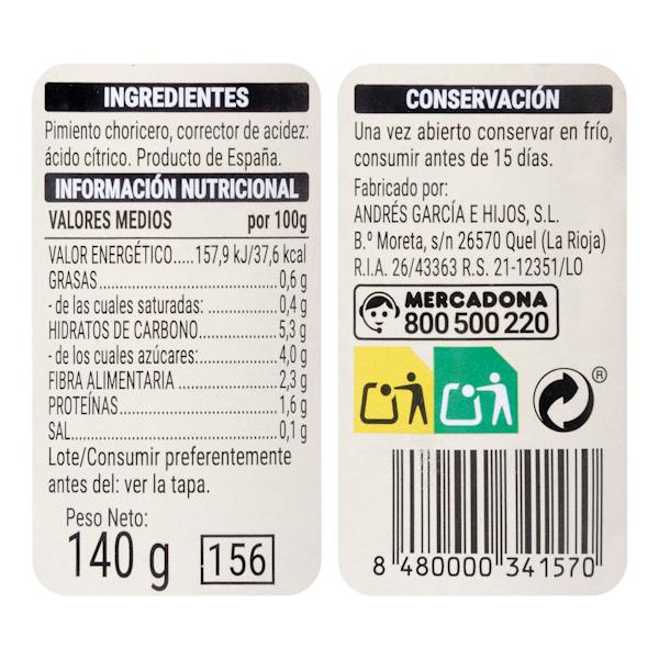 Etiqueta / ingredientes
