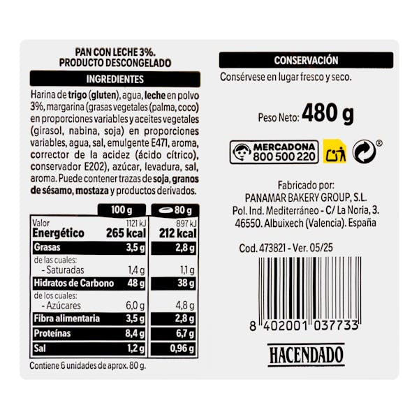 6 Panes de leche 3%