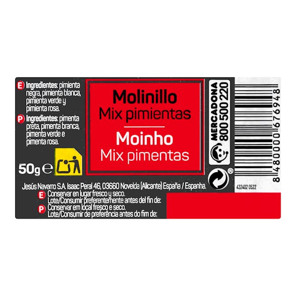 Molinillo mix pimientas Hacendado