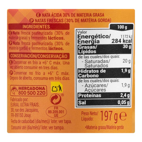 Nata fresca para cocinar Hacendado