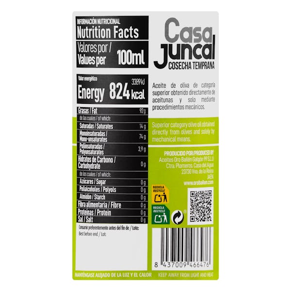 Aceite de oliva virgen extra Picual Casa Juncal