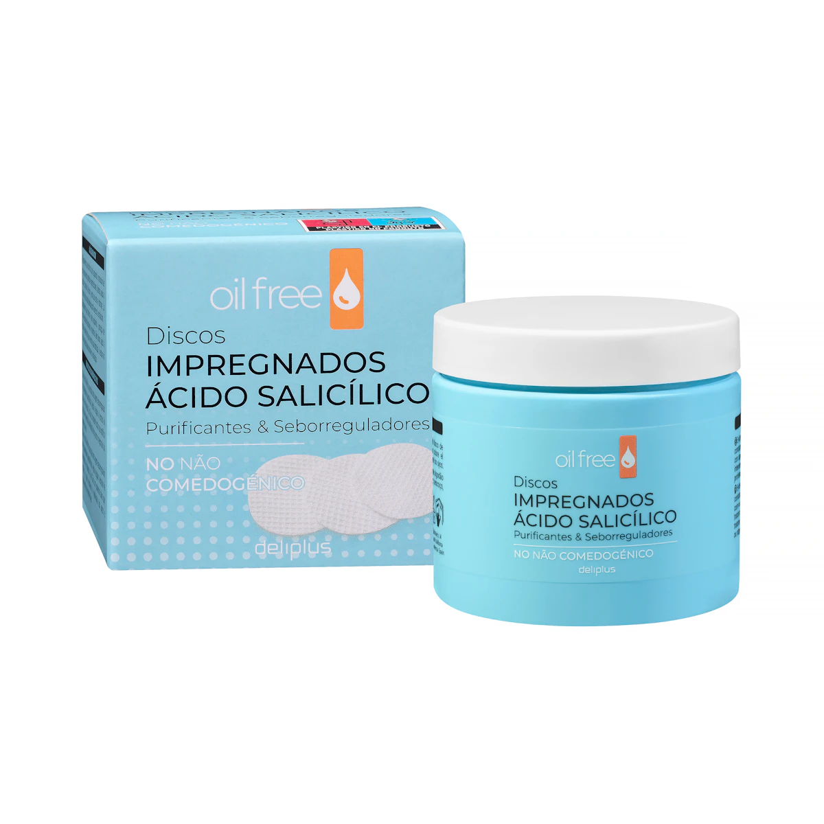 Discos impregnados ácido salicílico Deliplus Oil Free purificantes y seborreguladores – Mercadona – صورة إعلانية للمنتج