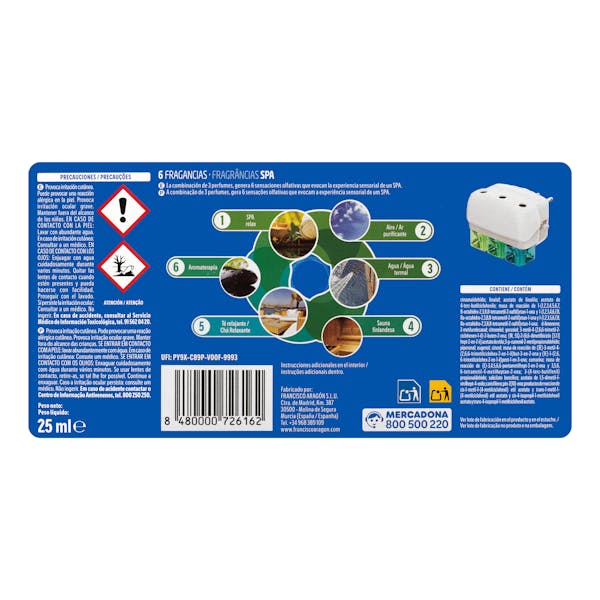 Recambio ambientador eléctrico Spa 6 fragancias Bosque Verde
