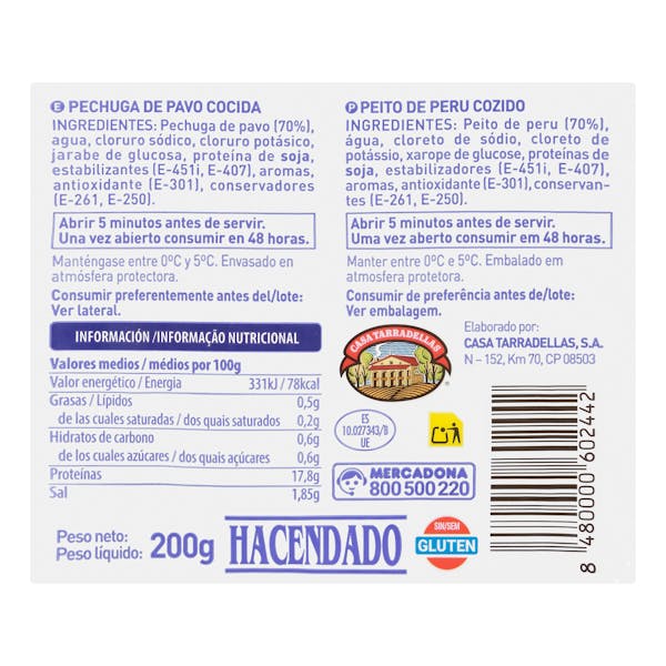 Pechuga de pavo Hacendado finas lonchas