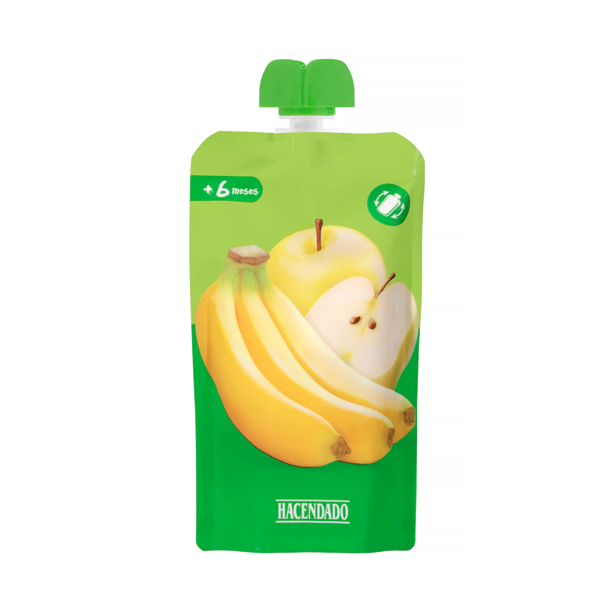 Bolsita puré plátano y manzana Hacendado +6 meses – Mercadona – صورة إعلانية للمنتج
