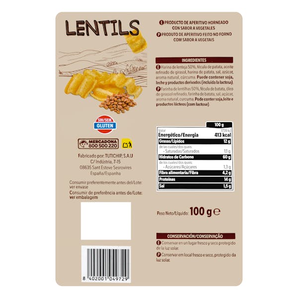 Snack de lentejas horneado Lentils Hacendado