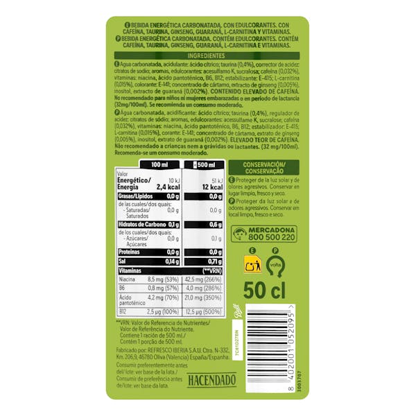 Bebida energética Zero Melow Energy drink Hacendado