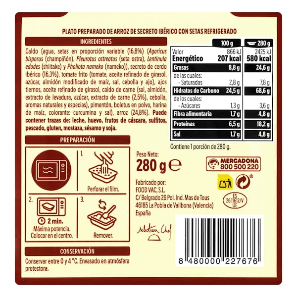 Arroz de secreto ibérico con setas Hacendado