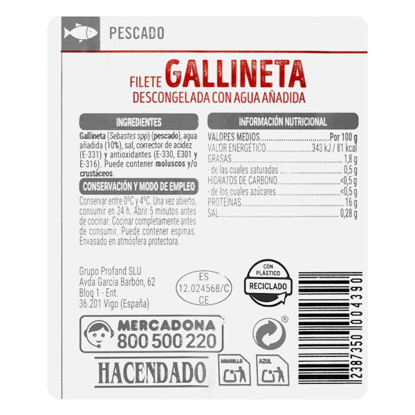 Filetes de Gallineta descongelada