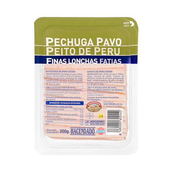 Pechuga de pavo finas lonchas Hacendado