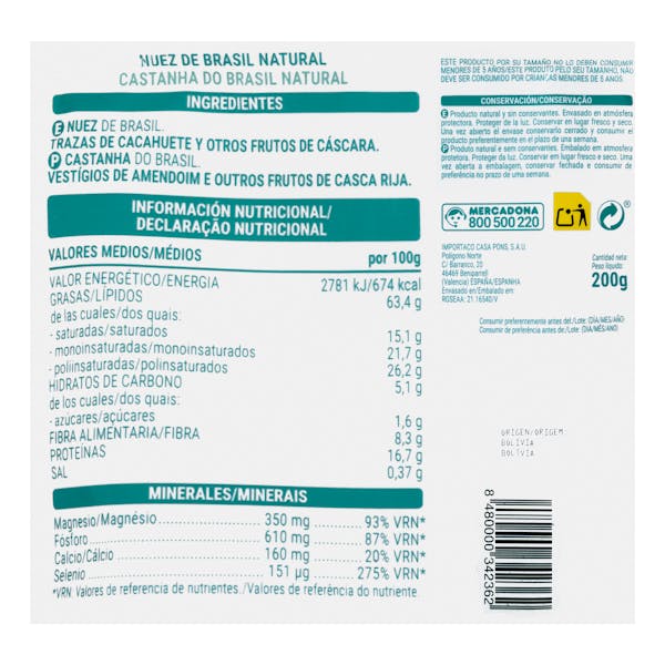 Nuez de Brasil natural Hacendado