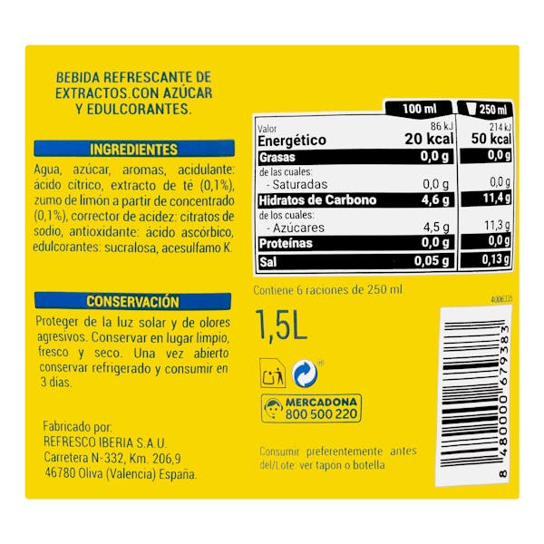 Refresco té sabor limón Hacendado