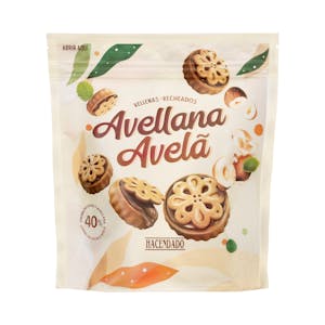 Galletas rellenas con crema de cacao y avellanas 40% Hacendado