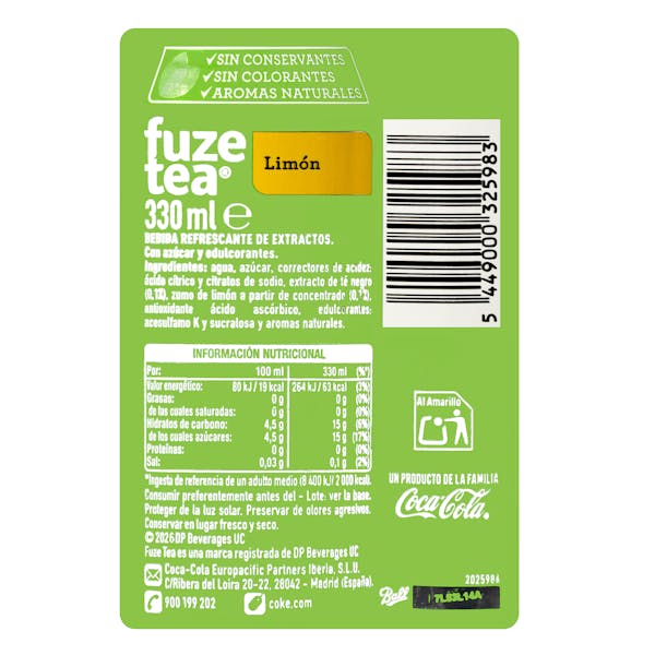 Refresco té sabor limón Fuze Tea