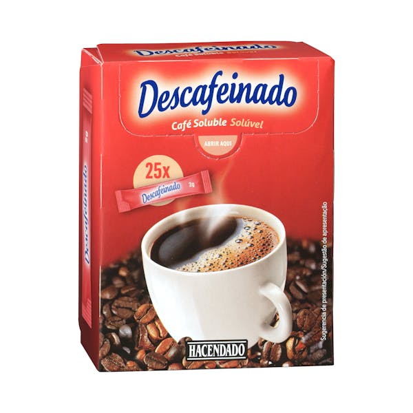Café soluble descafeinado en sobres Hacendado