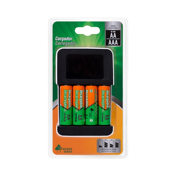 Kit cargador pilas AA y AAA Bosque Verde incluye 4 pilas AA