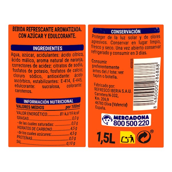 Bebida isotónica de naranja Iso drink