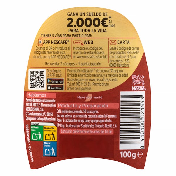 Café soluble descafeinado Nescafé classic