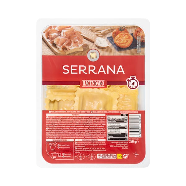 Pasta fresca ravioli jamón serrano y queso Hacendado